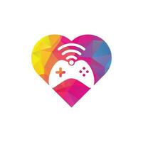 Game wifi heart shape concept logo design template vector. joystick and wifi logo combination. Gamepad and signal symbol or icon vector