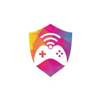 vector de plantilla de diseño de logotipo wifi de juego. combinación de joystick y logo wifi. gamepad y símbolo o icono de señal