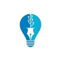 Tech Pen bulb shape concept Logo design. Tech pen with tech tree logo design template. vector