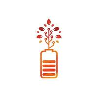 Battery leaves vector logo design. Battery and leaf icon natural energy symbol design element logo template