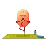 Cartoon cheerful chlorium mineral character yoga vector