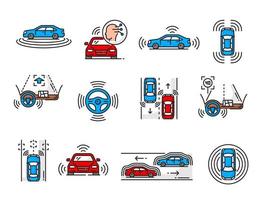 Driverless car and autonomous driving vehicle icon vector