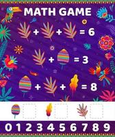 juego de matemáticas con tucanes de dibujos animados flores y plantas vector