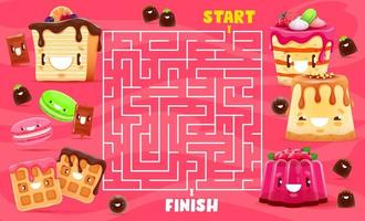 Labyrinth maze with cartoon dessert characters vector