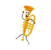 Cartoon dancing trumpet character, vector horn