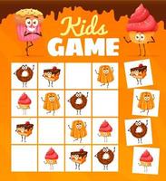 Sudoku kids game cartoon bakery dessert characters vector