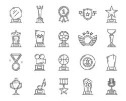 Line award trophy cup icons, winner prize goblets vector