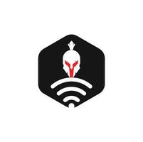 combinación de logo espartano y wifi. casco y símbolo o icono de señal. vector