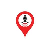 logotipo de concepto de forma gps wifi espartano. combinación de logo espartano y wifi. casco y símbolo o icono de señal vector