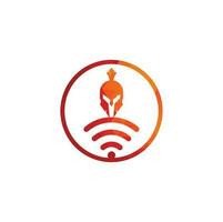 combinación de logo espartano y wifi. casco y símbolo o icono de señal. vector