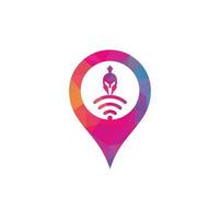 logotipo de concepto de forma gps wifi espartano. combinación de logo espartano y wifi. casco y símbolo o icono de señal vector