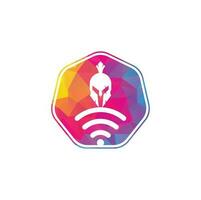 combinación de logo espartano y wifi. casco y símbolo o icono de señal. vector