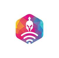 combinación de logo espartano y wifi. casco y símbolo o icono de señal. vector