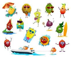 Cartoon tropical fruits on summer beach vacation vector