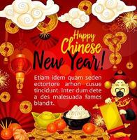 tarjeta de felicitación de año nuevo chino para el festival de primavera vector