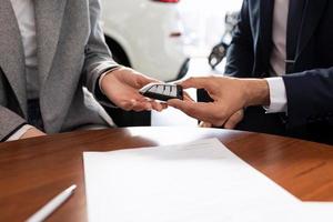 the process of handing over the keys when buying a new car in a car dealership, the concept of buying a car on lease photo