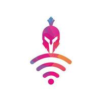 combinación de logo espartano y wifi. casco y símbolo o icono de señal. vector