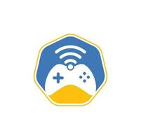 vector de plantilla de diseño de logotipo wifi de juego. combinación de joystick y logo wifi. gamepad y símbolo o icono de señal