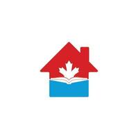 diseño de logotipo de concepto de forma de casa de educación canadiense. Estudia el diseño del logo de Canadá. diseño del logotipo del libro. libro de arce vector