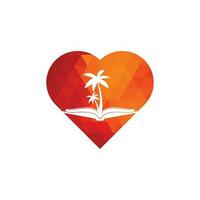 plantilla de diseño de logotipo de concepto de forma de corazón de libro y palmera. libro con plantilla de vector de símbolo de diseño de logotipo de palmera