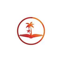 Book and palm tree logo design template. Book with palm tree logo design symbol vector template.