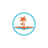 Book and palm tree logo design template. Book with palm tree logo design symbol vector template.