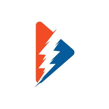 play button with thunder logo design. template vector