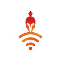 combinación de logo espartano y wifi. casco y símbolo o icono de señal. vector