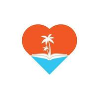 Book and palm tree heart shape concept logo design template. Book with palm tree logo design symbol vector template