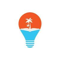 Book and palm tree bulb shape concept logo design template. Book with palm tree logo design symbol vector template