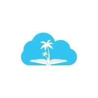 plantilla de diseño de logotipo de concepto de forma de nube de libro y palmera. libro con plantilla de vector de símbolo de diseño de logotipo de palmera