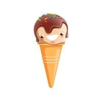 Cartoon ice cream character. Kawaii waffle cone vector