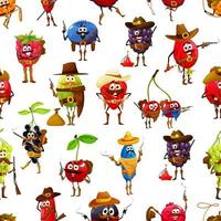 Cartoon berry cowboy characters seamless pattern vector