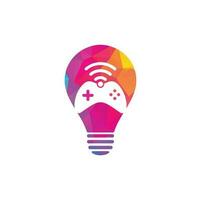 vector de plantilla de diseño de logotipo de concepto de forma de bombilla wifi de juego. combinación de joystick y logo wifi. gamepad y símbolo o icono de señal