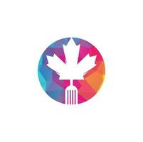 diseño de concepto de logotipo de comida canadiense. concepto de logotipo de restaurante de comida canadiense. icono de hoja y tenedor de arce vector