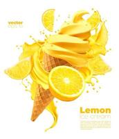 Isolated lemon soft ice cream cone with splash vector