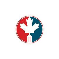 diseño de concepto de logotipo de comida canadiense. concepto de logotipo de restaurante de comida canadiense. icono de hoja y tenedor de arce vector