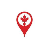 diseño de concepto de logotipo de concepto de forma de pin de mapa de comida canadiense. concepto de logotipo de restaurante de comida canadiense. icono de hoja y tenedor de arce vector