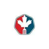 diseño de concepto de logotipo de comida canadiense. concepto de logotipo de restaurante de comida canadiense. icono de hoja y tenedor de arce vector