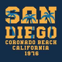 Vector illustration on the theme of surf and surfing in California, San Diego, Coronado beach. Typography, t-shirt graphics, print, poster, Surf sport Coronado typography, t-shirt graphics, vectors.