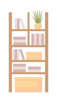 Shelving unit with stuff semi flat color vector object. Rack for office. Editable element. Full sized item on white. Furniture simple cartoon style illustration for web graphic design and animation