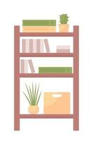 Rack with different items semi flat color vector object. Shelving unit. Editable element. Full sized item on white. Furniture simple cartoon style illustration for web graphic design and animation