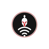 combinación de logo espartano y wifi. casco y símbolo o icono de señal. vector