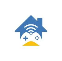 Game wifi home shape concept logo design template vector. joystick and wifi logo combination. Gamepad and signal symbol or icon vector