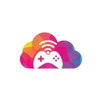 vector de plantilla de diseño de logotipo de concepto de forma de nube wifi de juego. combinación de joystick y logo wifi. gamepad y símbolo o icono de señal