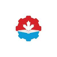 diseño de logotipo de concepto de forma de engranaje de educación canadiense. Estudia el diseño del logo de Canadá. diseño del logotipo del libro. libro de arce vector
