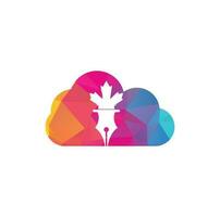 Pen and red maple leaf cloud shape concept logo vector. Education Logo vector