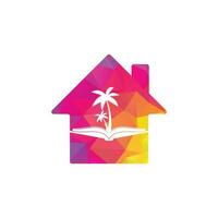 plantilla de diseño de logotipo de concepto de forma de casa de libro y palmera. libro con plantilla de vector de símbolo de diseño de logotipo de palmera