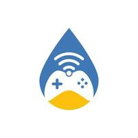 Game wifi drop shape concept logo design template vector. joystick and wifi logo combination. Gamepad and signal symbol or icon vector