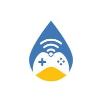 vector de plantilla de diseño de logotipo de concepto de forma de gota wifi de juego. combinación de joystick y logo wifi. gamepad y símbolo o icono de señal